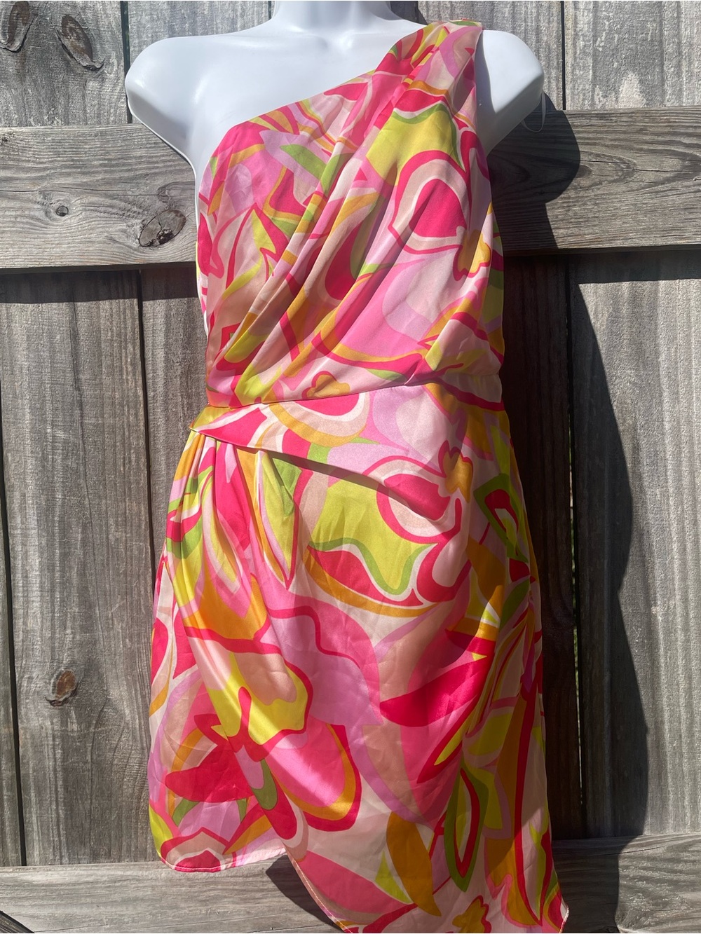 DO + BE One-Shoulder Pink & Yellow Floral Print Dress Sz S